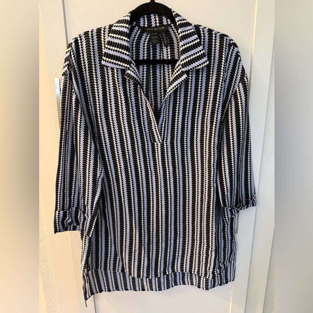 Liquid New York for A Pea in the Pod Silk Black & White Blouse MEDIUM
